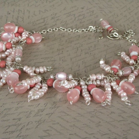 Handcrafted Semi-Precious and Silver Plated Wire Necklace - Picture 1 of 4